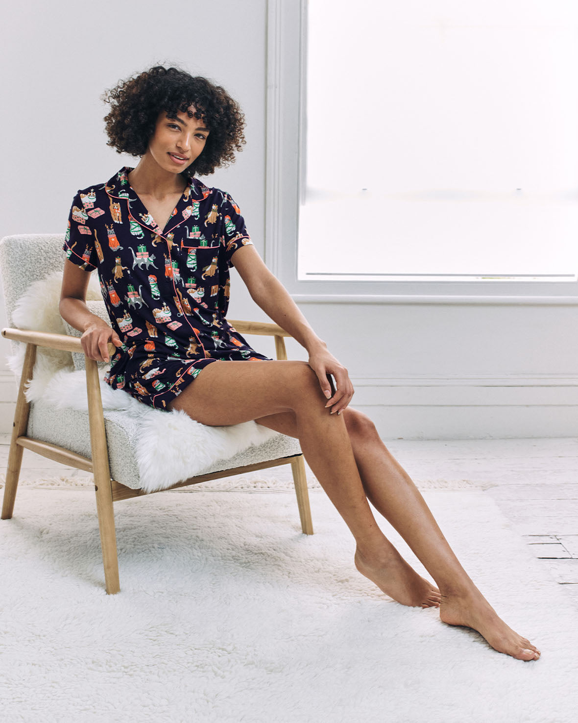 Christmas Cats Print Short Pyjama Set