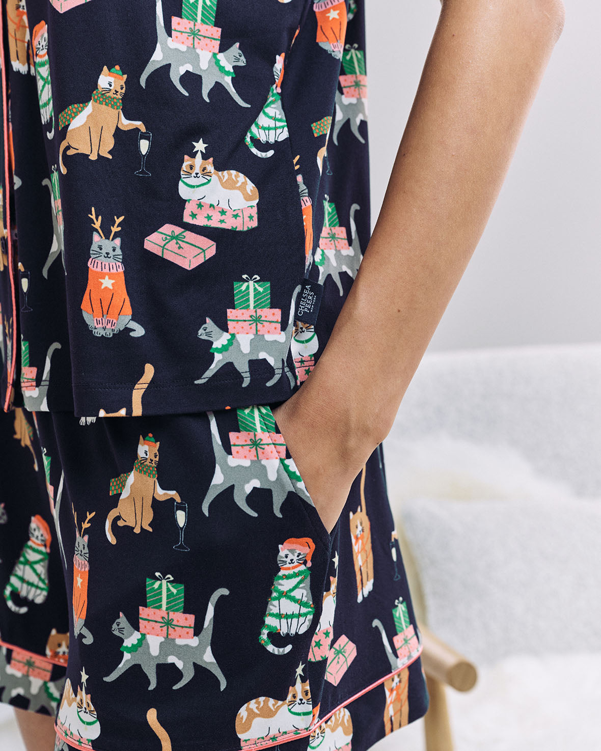 Christmas Cats Print Short Pyjama Set