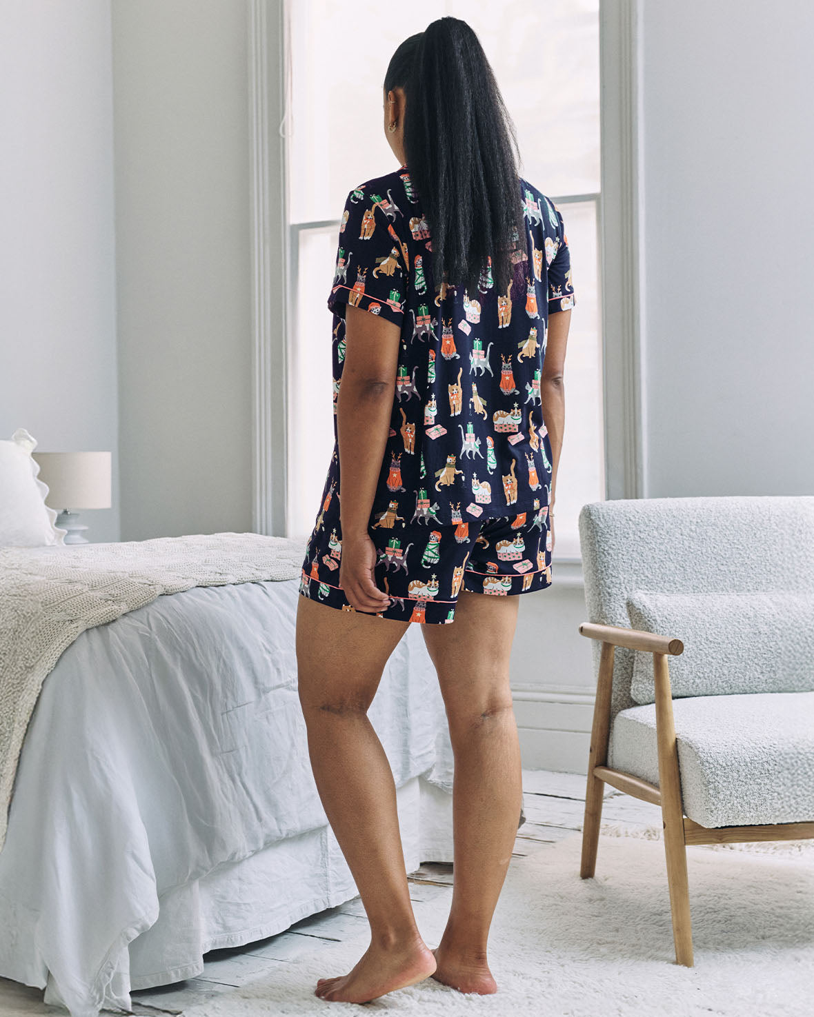 Christmas Cats Print Short Pyjama Set