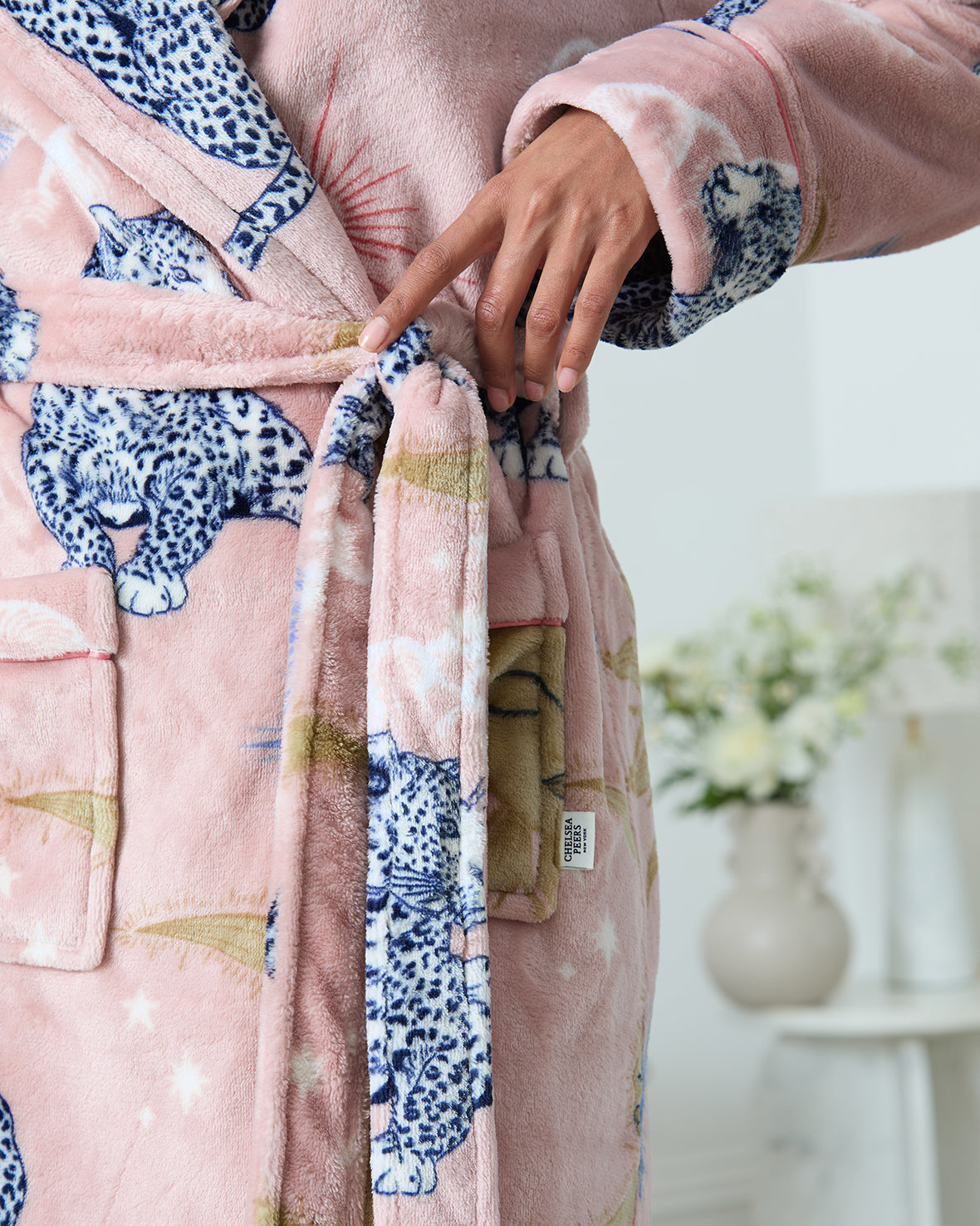 Fleece Celestial Leopard Print Dressing Gown
