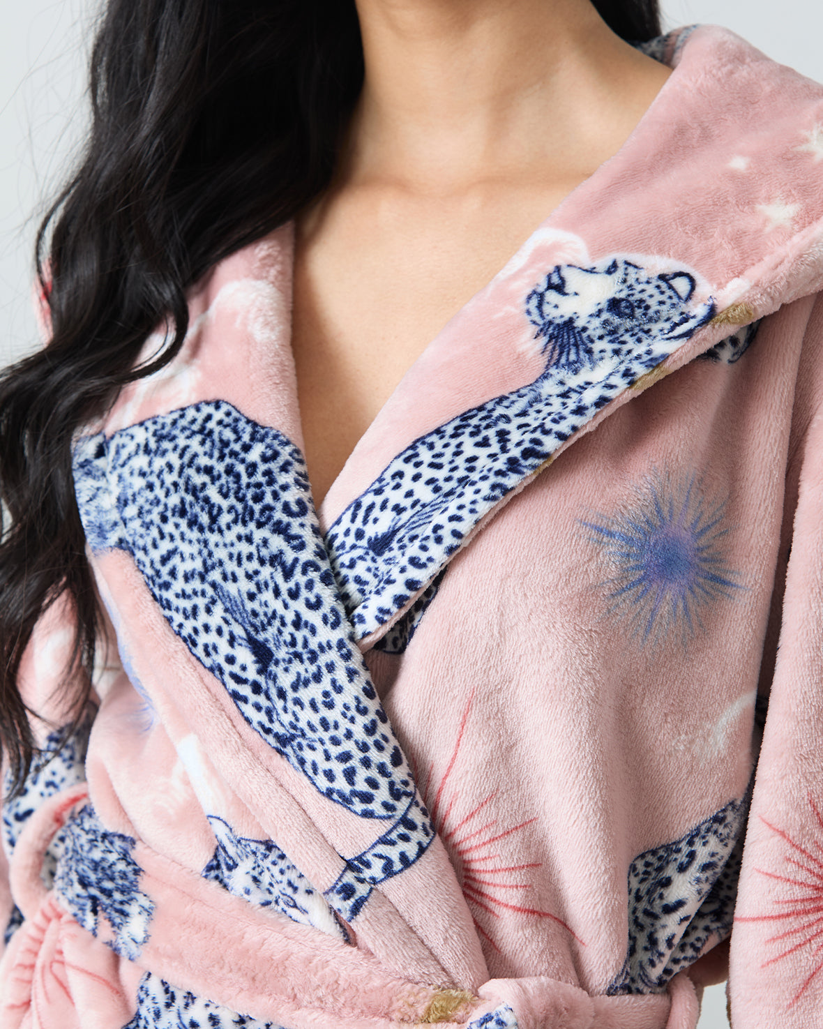 Fleece Celestial Leopard Print Dressing Gown