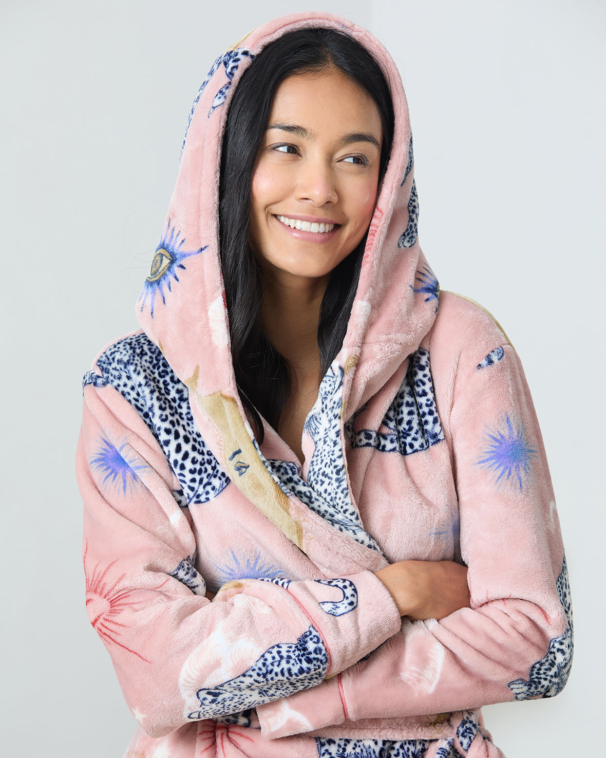 Fleece Celestial Leopard Print Dressing Gown