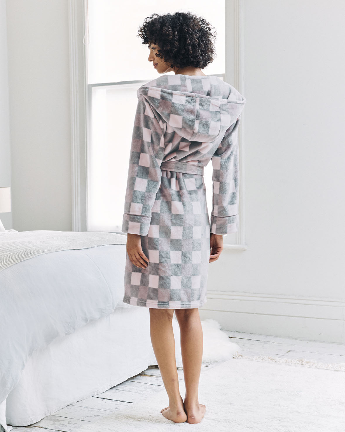 Fleece Check Hooded Dressing Gown