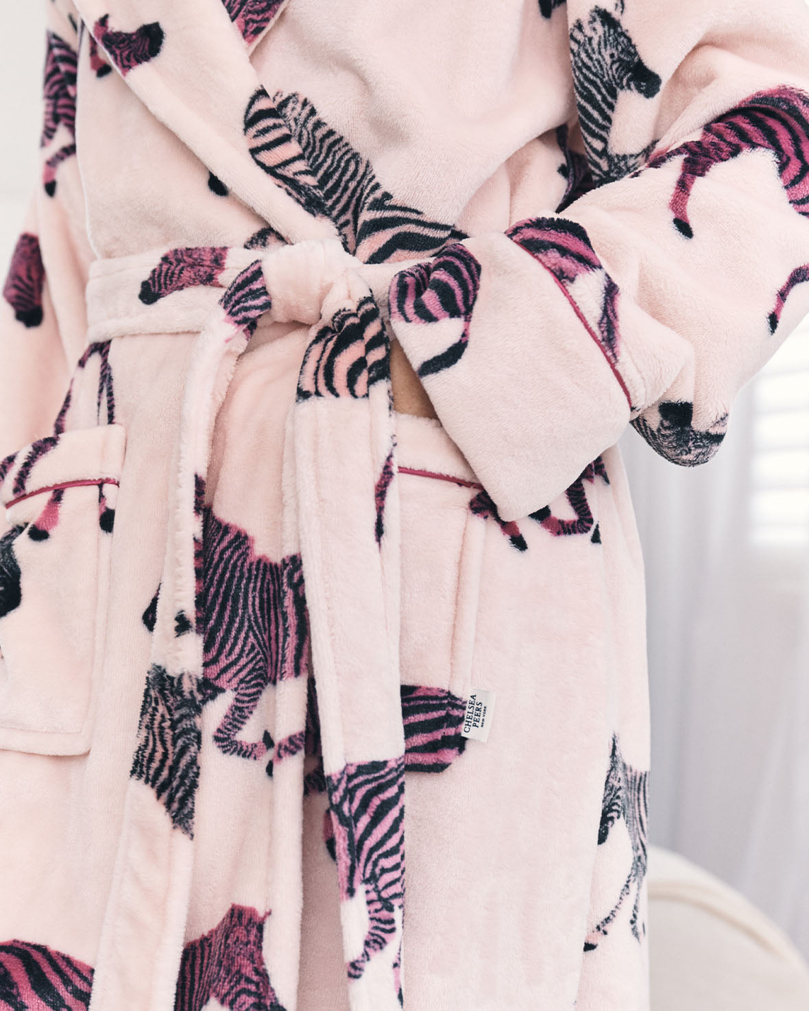 Fleece Zebra Print Dressing Gown - Purple