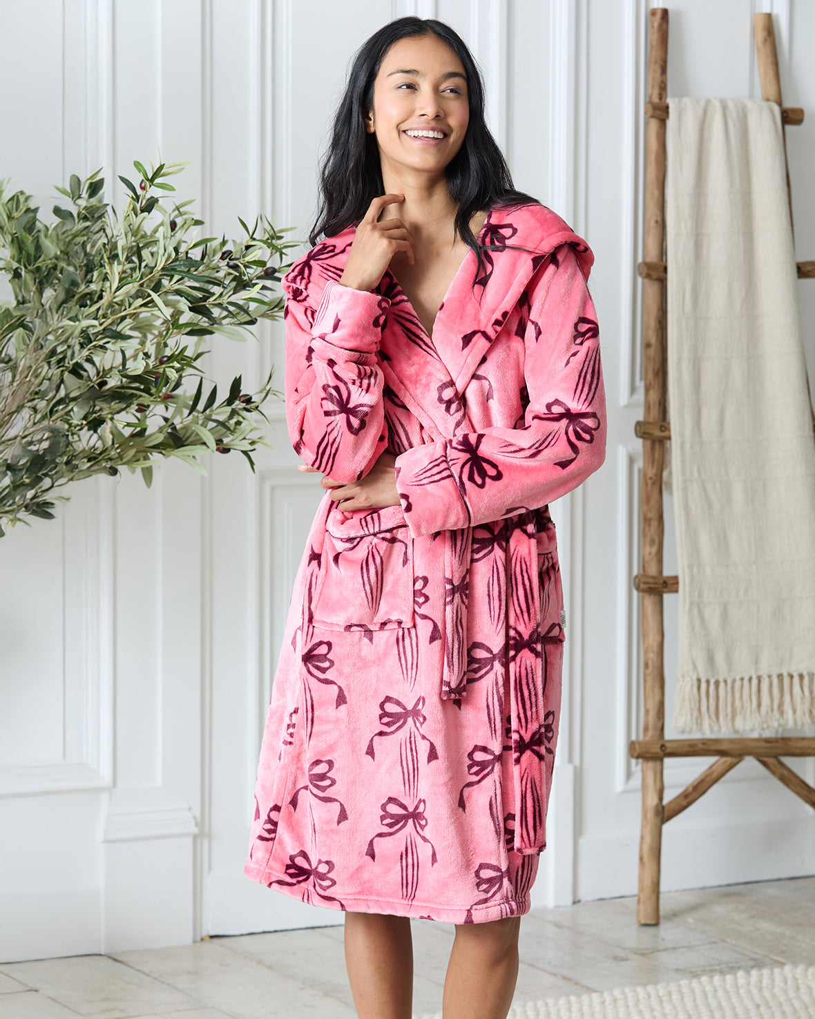 Fleece Bow Print Dressing Gown