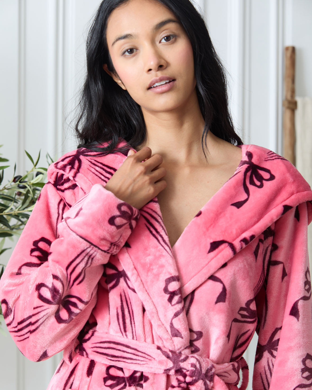 Fleece Bow Print Dressing Gown