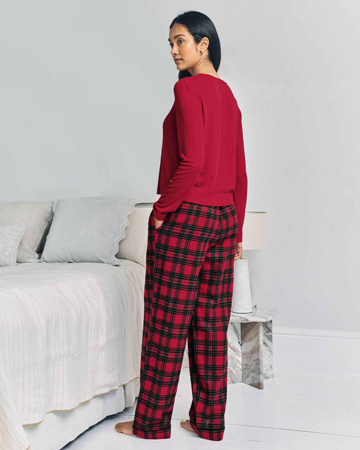 Pointelle & Organic Cotton Tartan Check Henley Long Pyjama Set