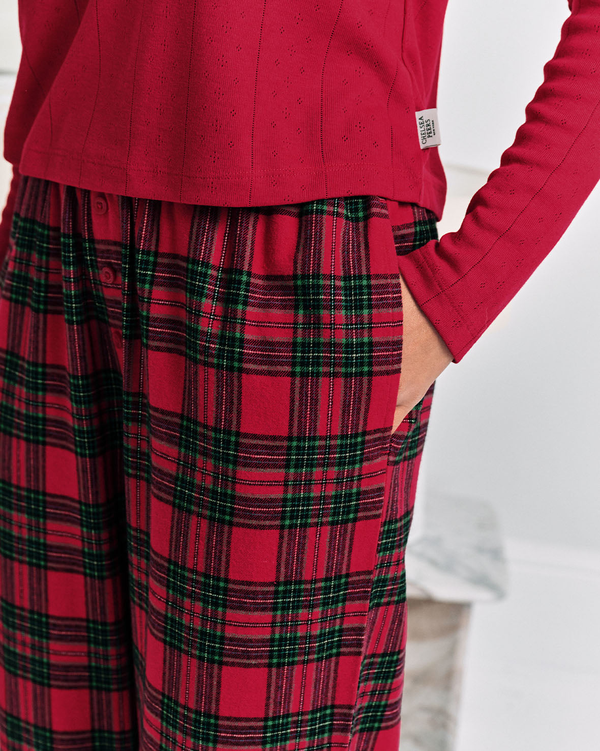 Pointelle & Organic Cotton Tartan Check Henley Long Pyjama Set