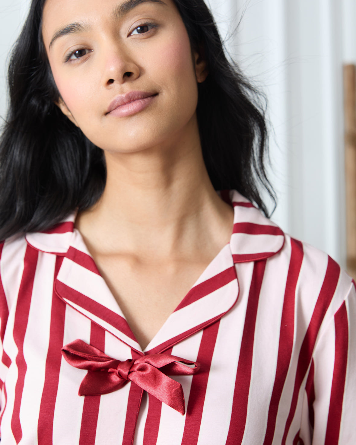 Organic Cotton Stripe Tie Front Long Pyjama Set