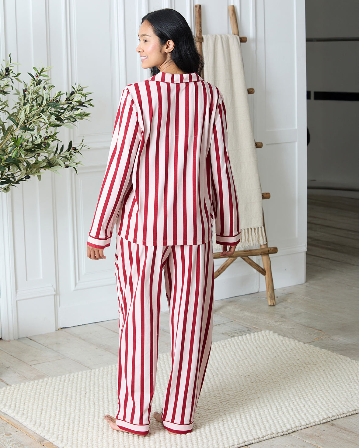Organic Cotton Stripe Tie Front Long Pyjama Set