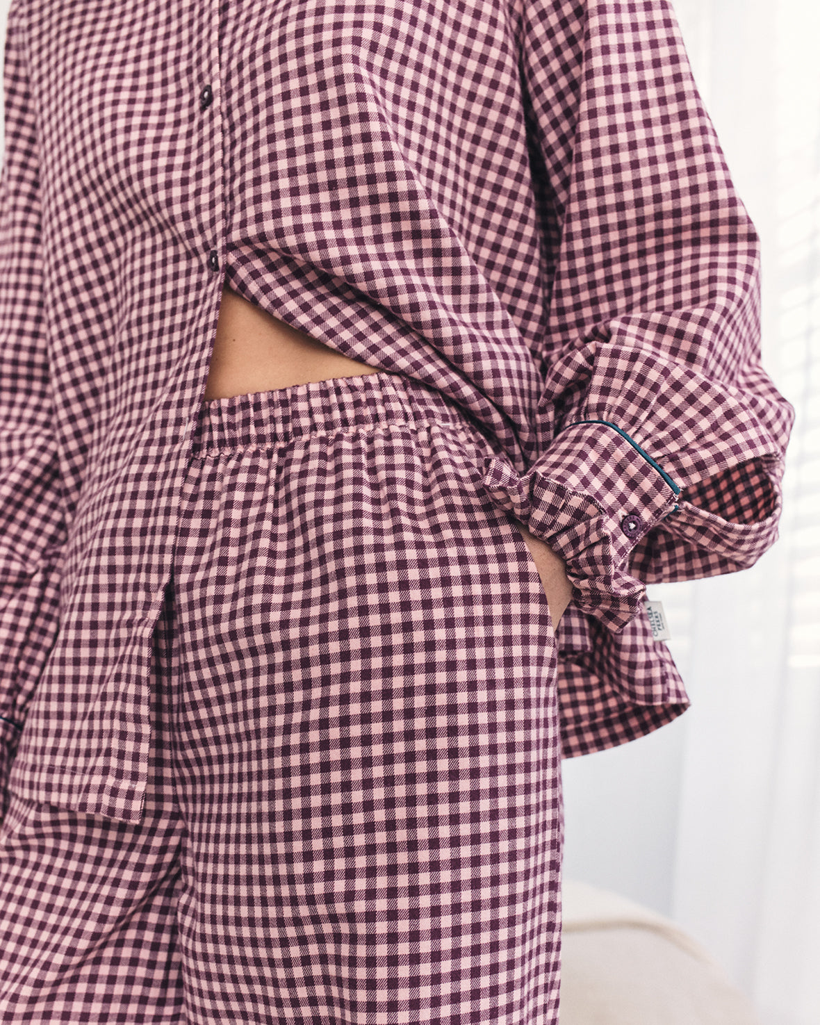 Organic Cotton Gingham Check Frilled Collar Long Pyjama Set