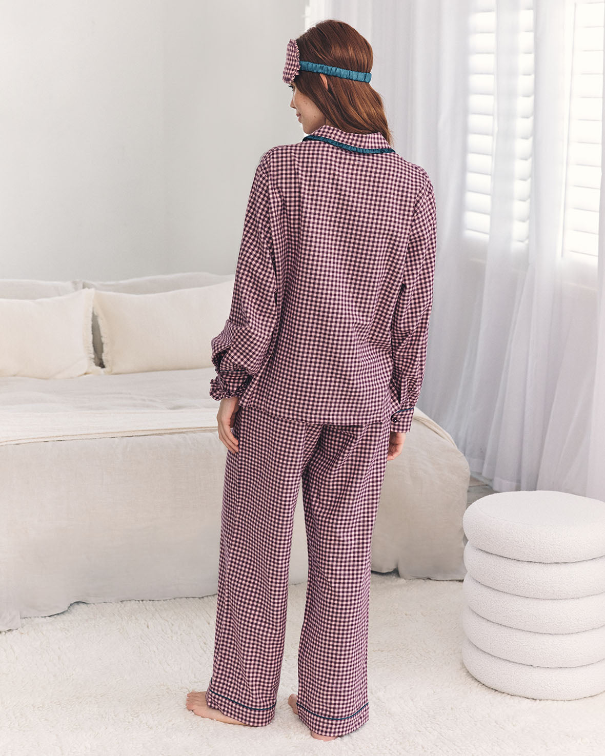 Organic Cotton Gingham Check Frilled Collar Long Pyjama Set