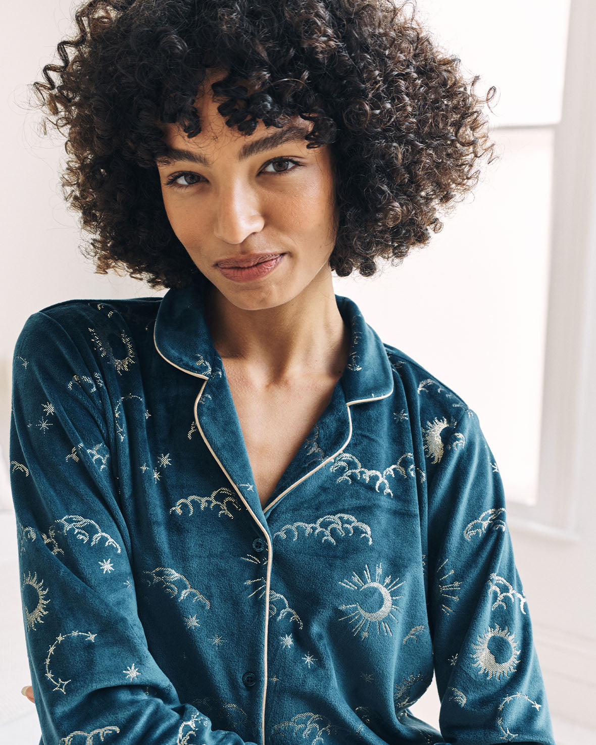 Velour Gold Foil Lunar Skies Long Pyjama Set