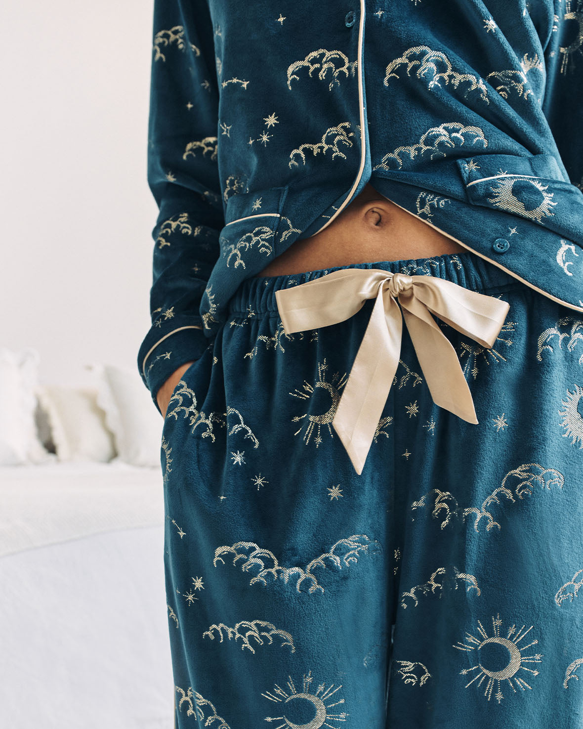 Velour Gold Foil Lunar Skies Long Pyjama Set