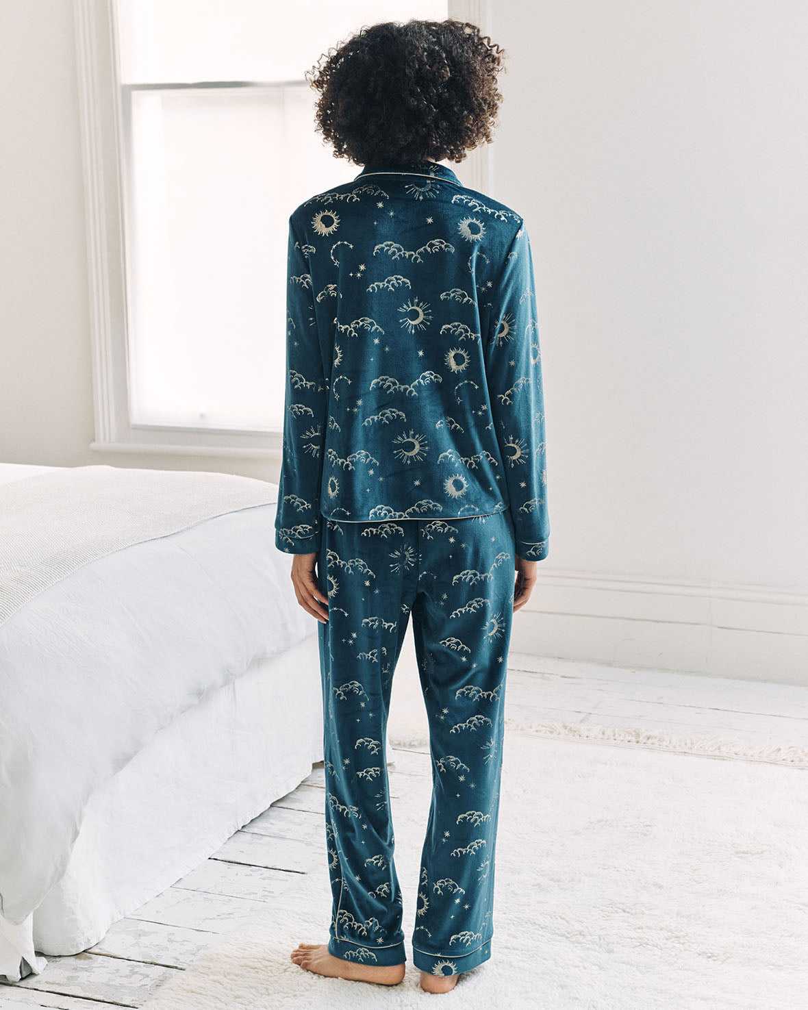 Velour Gold Foil Lunar Skies Long Pyjama Set