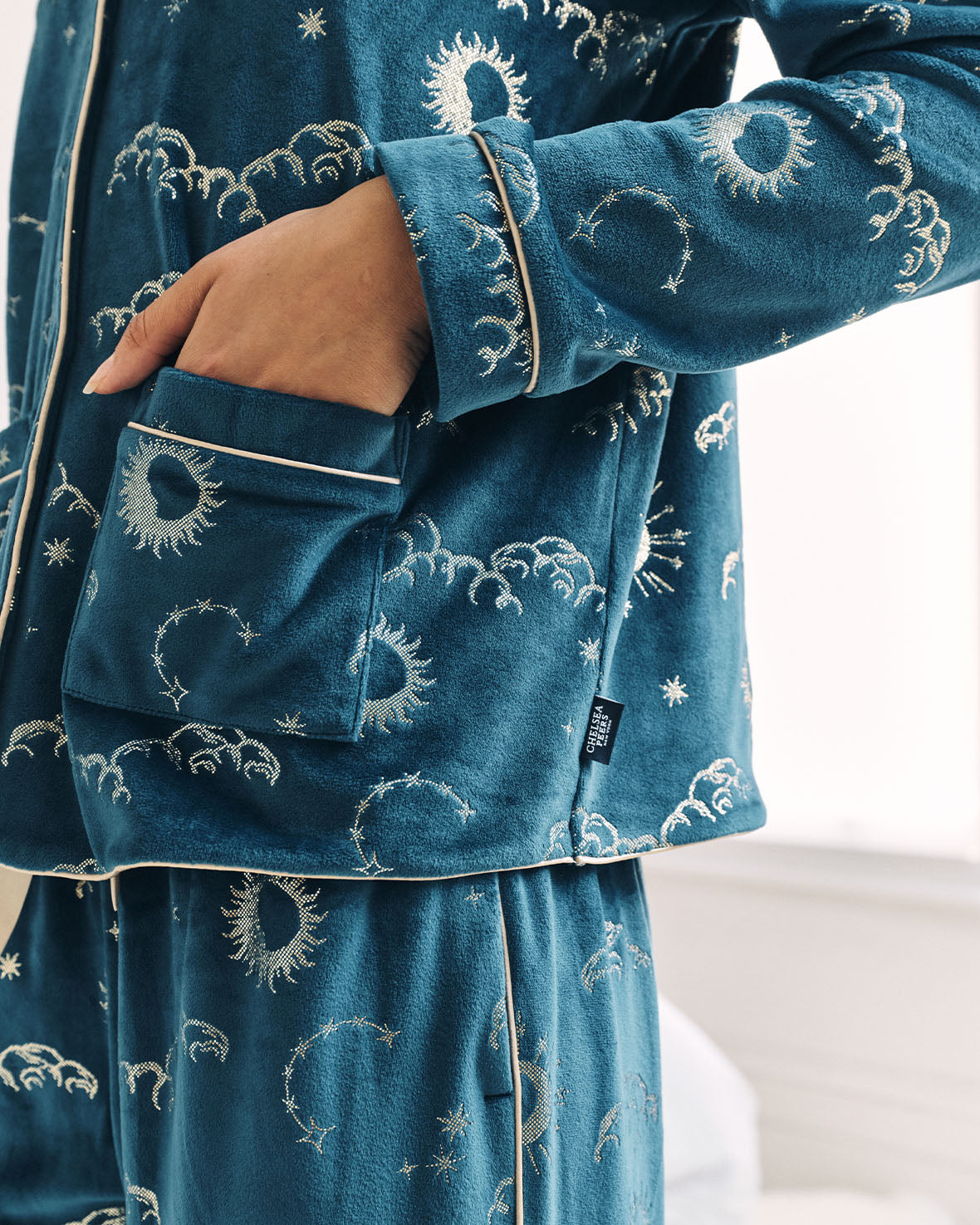 Velour Gold Foil Lunar Skies Long Pyjama Set