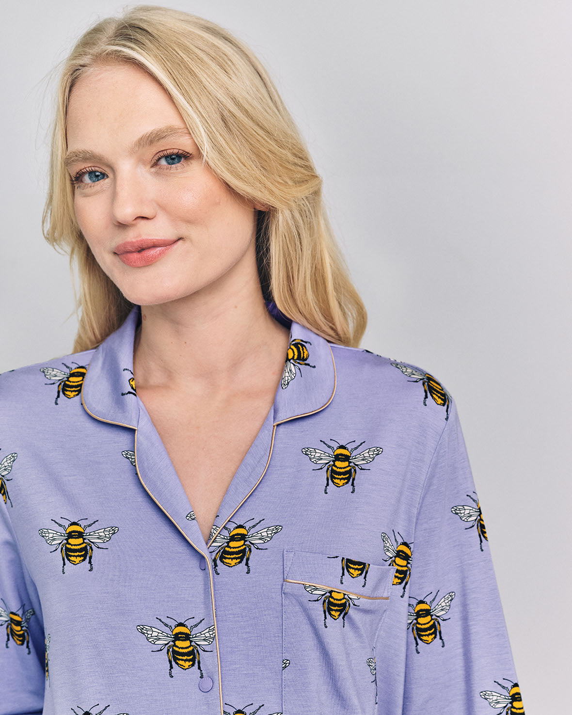 Maternity TENCEL™ Modal Bee Print Long Pyjama Set - Lilac