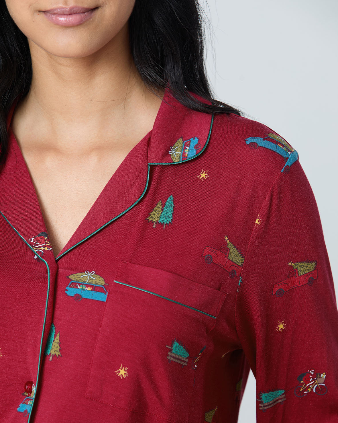 TENCEL™ Modal Christmas Tree Car Print Long Button Up Pyjama Set