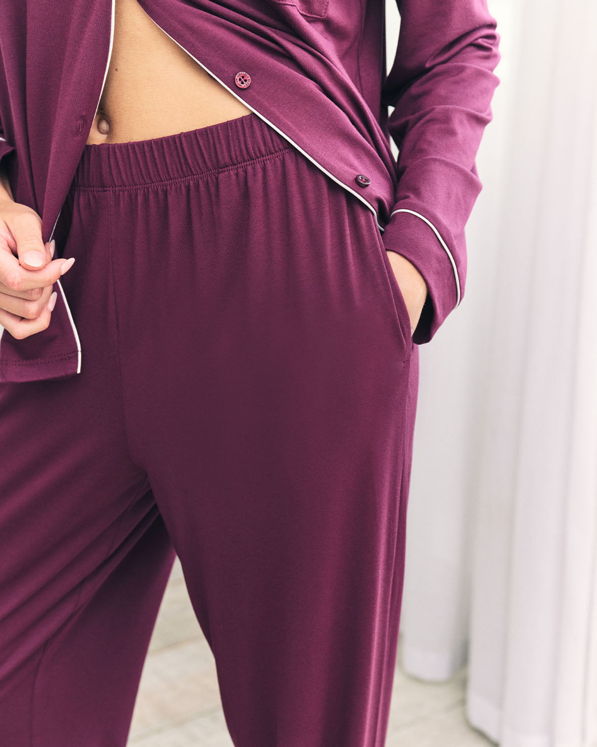 TENCEL™ Modal Long Button Up Pyjama Set - Burgundy