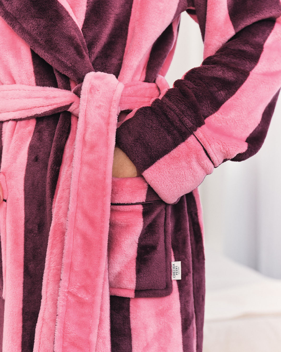 Fleece Stripe Dressing Gown - Pink