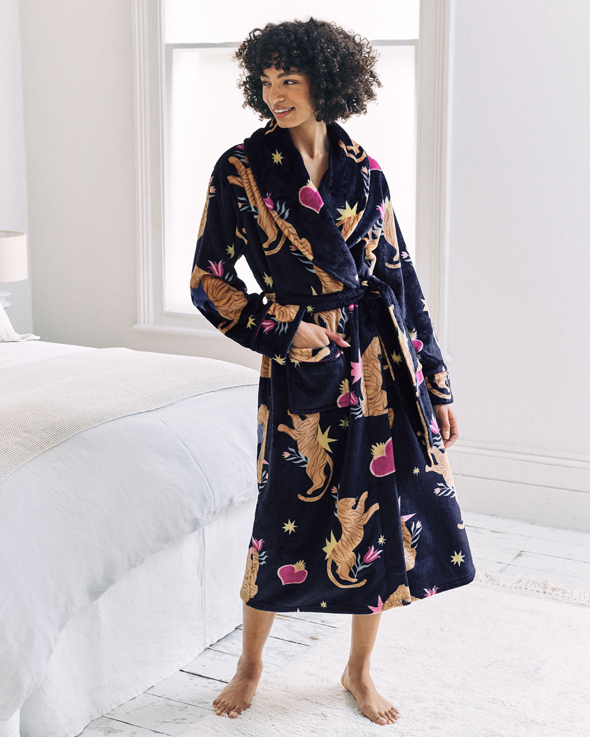 Fleece Enchanted Tiger Print Dressing Gown