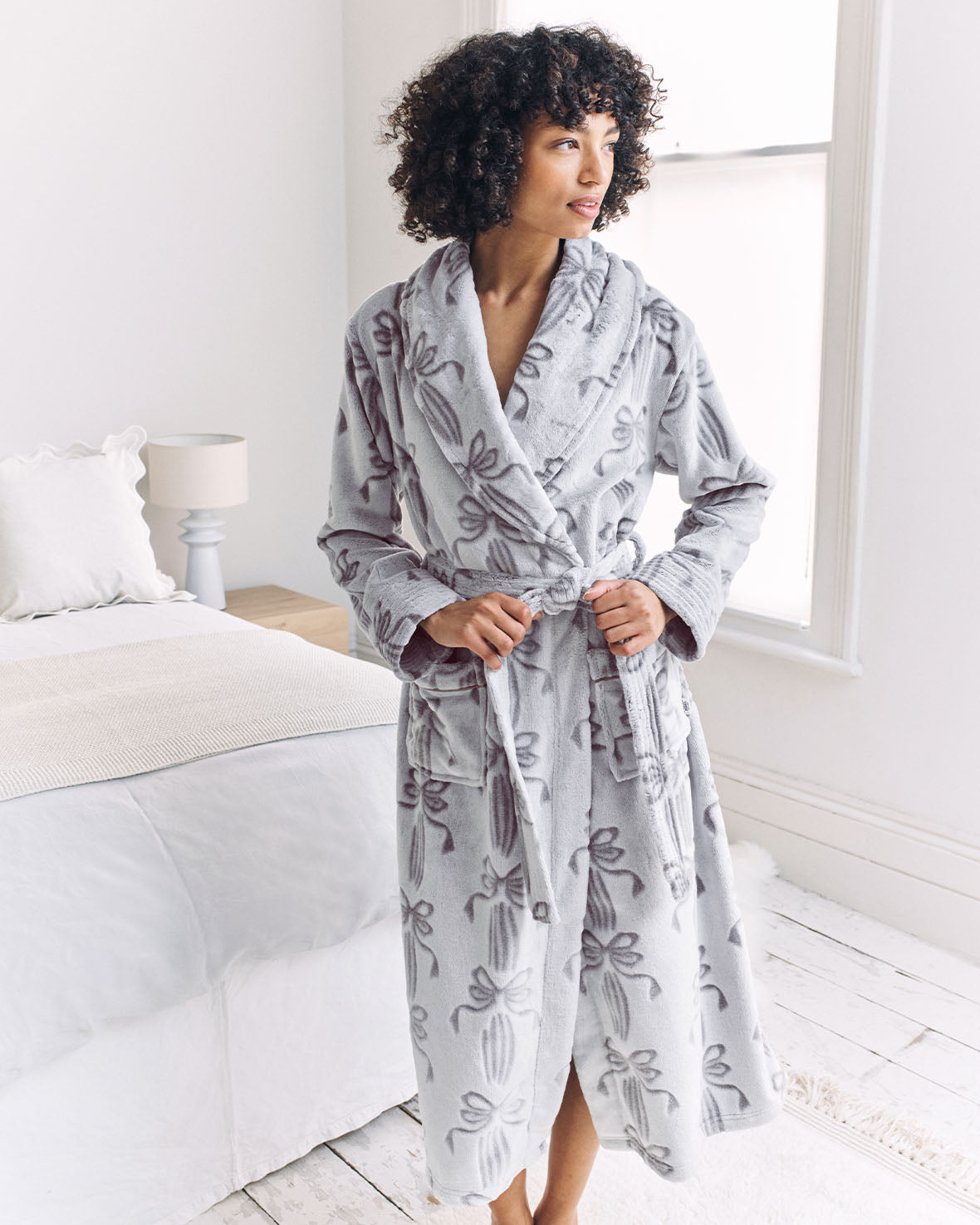 Fleece Burnout Ribbon Bow Dressing Gown