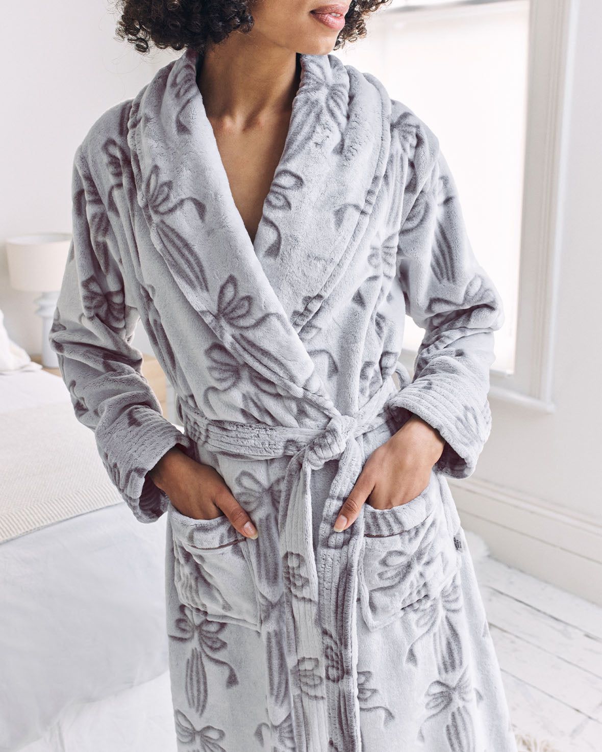 Fleece Burnout Ribbon Bow Dressing Gown