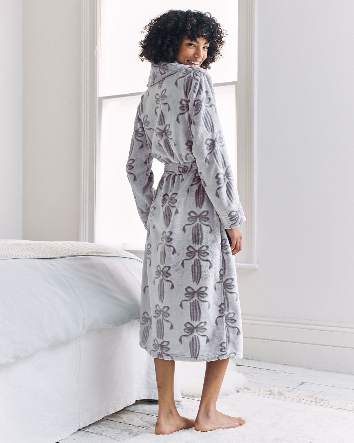 Fleece Burnout Ribbon Bow Dressing Gown