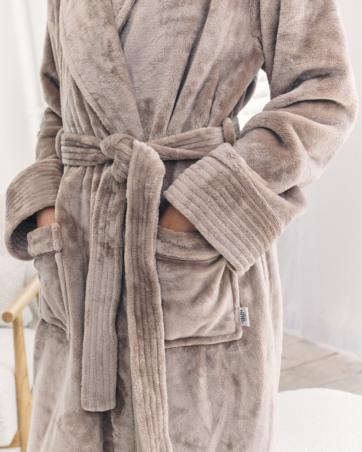 Fleece Long Dressing Gown - Beige