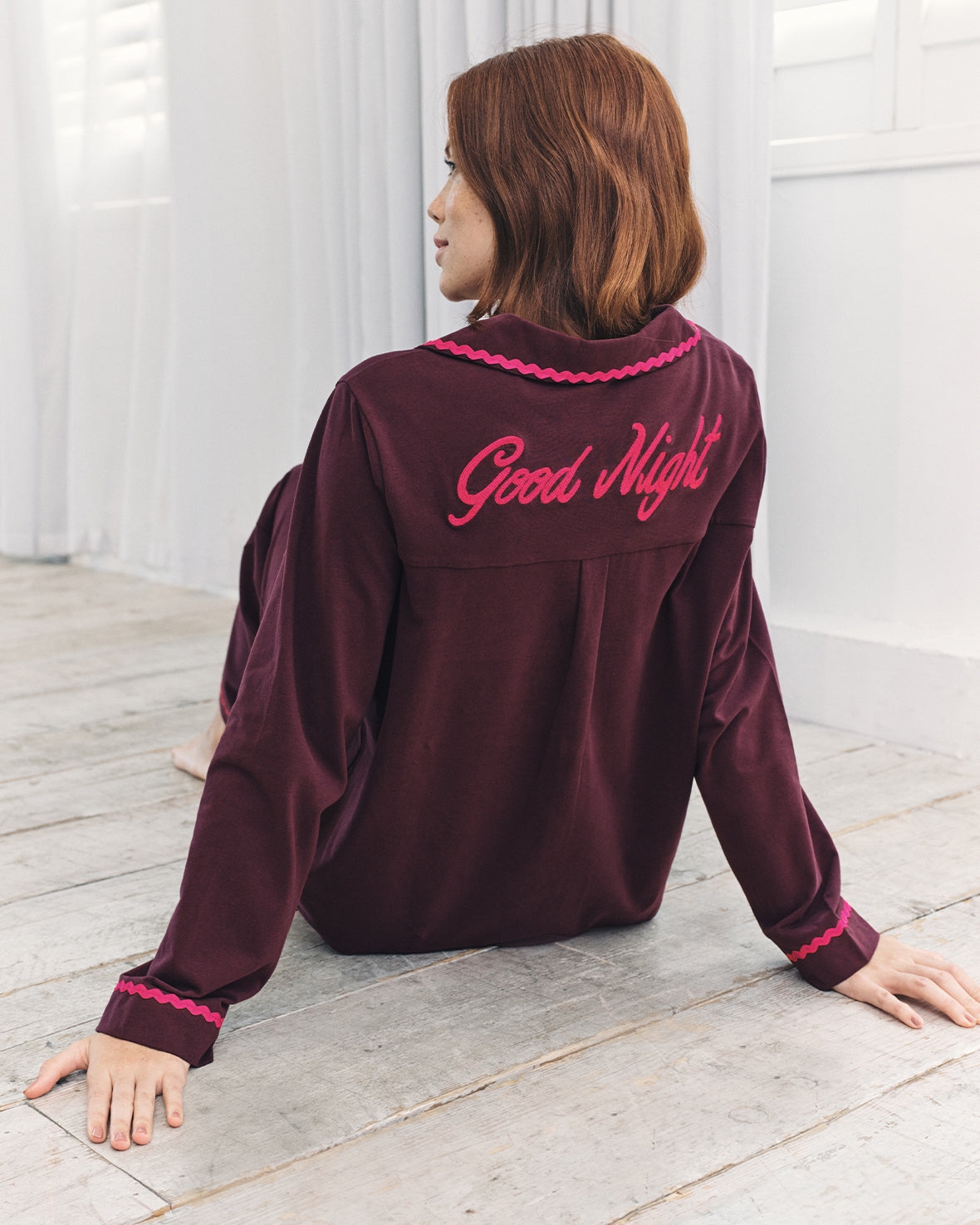 Organic Cotton Embroidered Back Good Night Long Pyjama Set