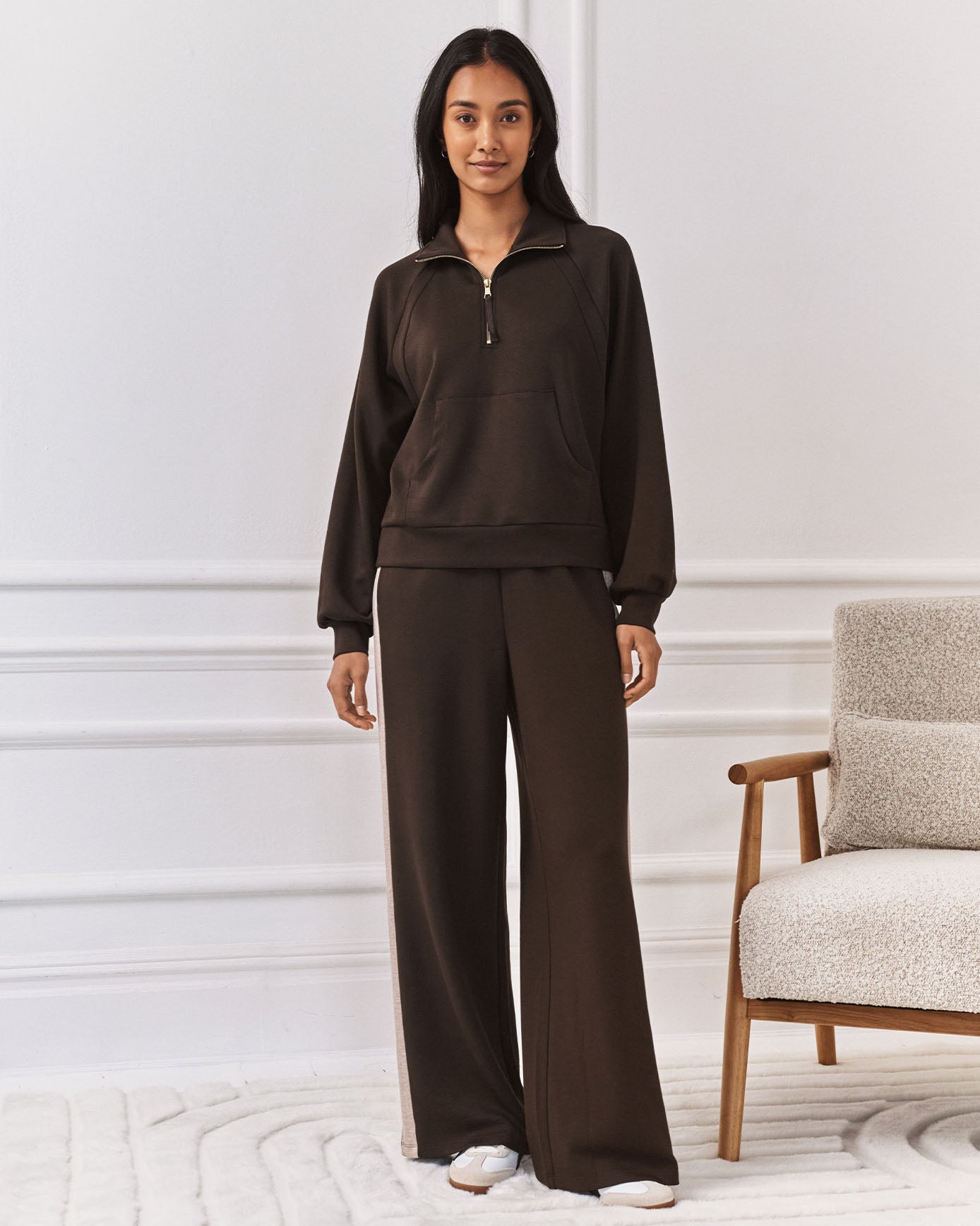 LuxeComfort Scuba Half-Zip Sweatshirt - Brown