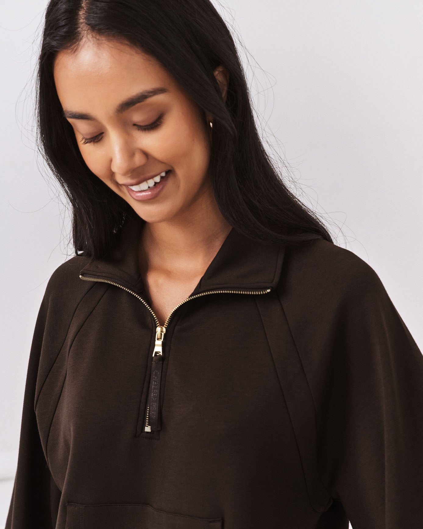 LuxeComfort Scuba Half-Zip Sweatshirt - Brown