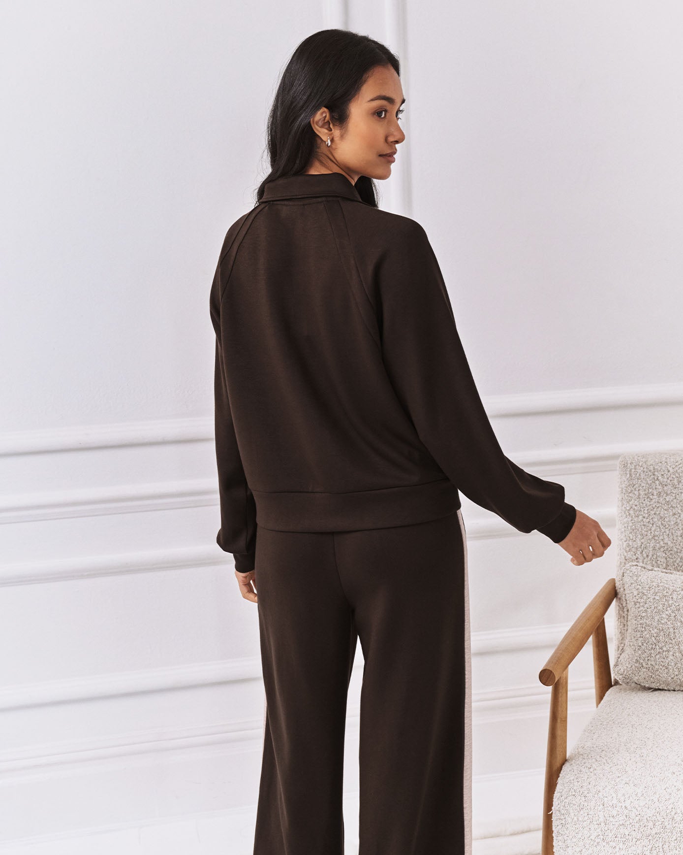 LuxeComfort Scuba Half-Zip Sweatshirt - Brown