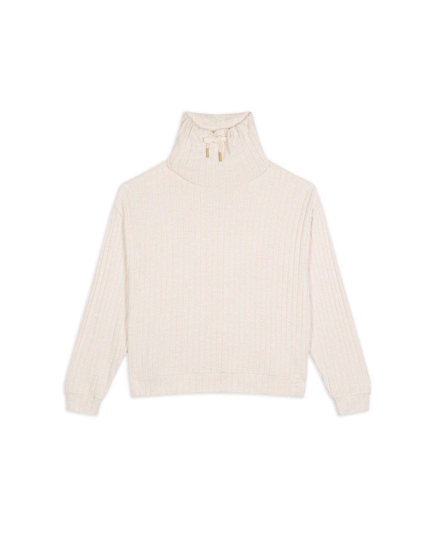 Ribbed Knit High Neck Sweatshirt - Cream