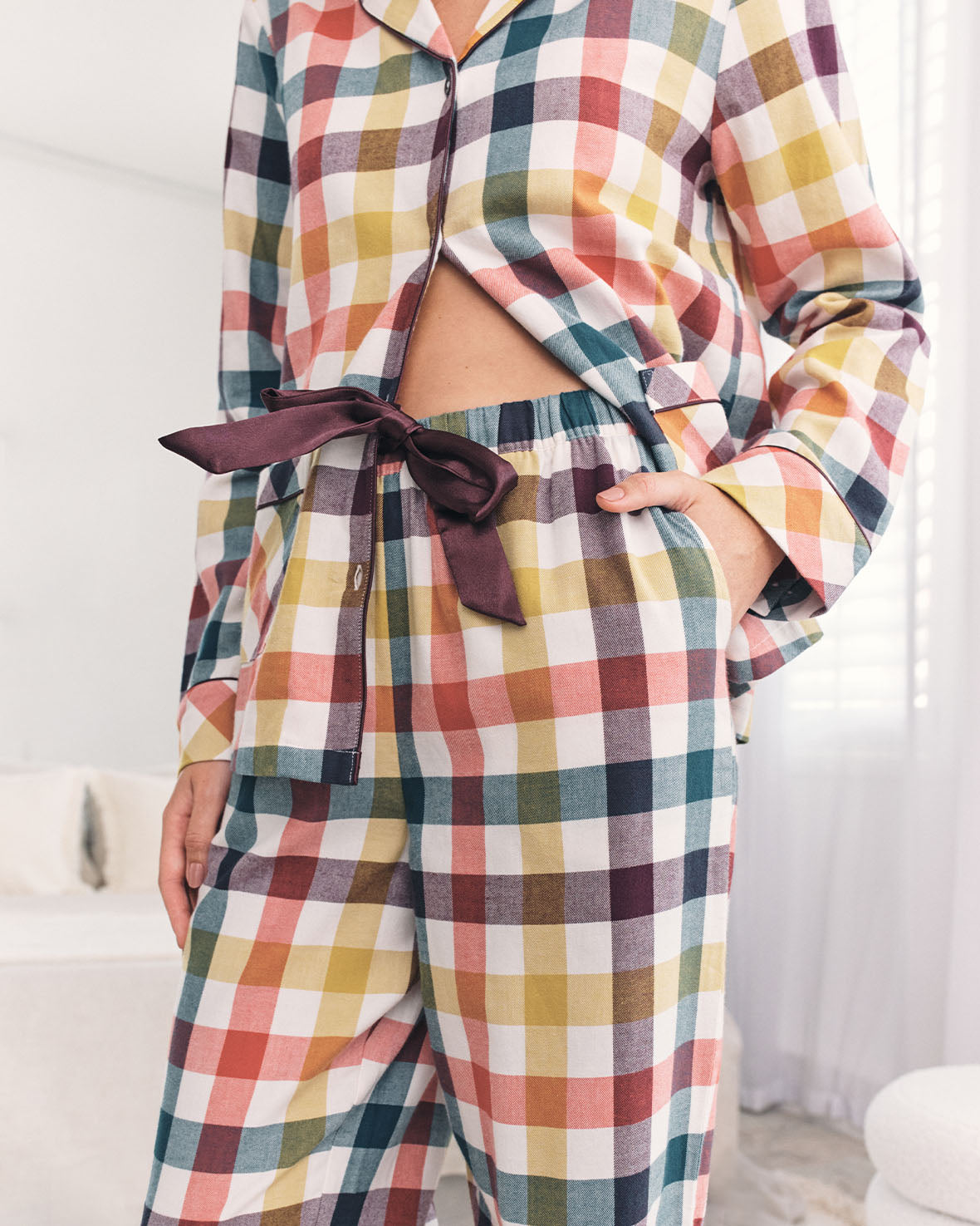 Organic Cotton Gingham Check Long Pyjama Set - Multi