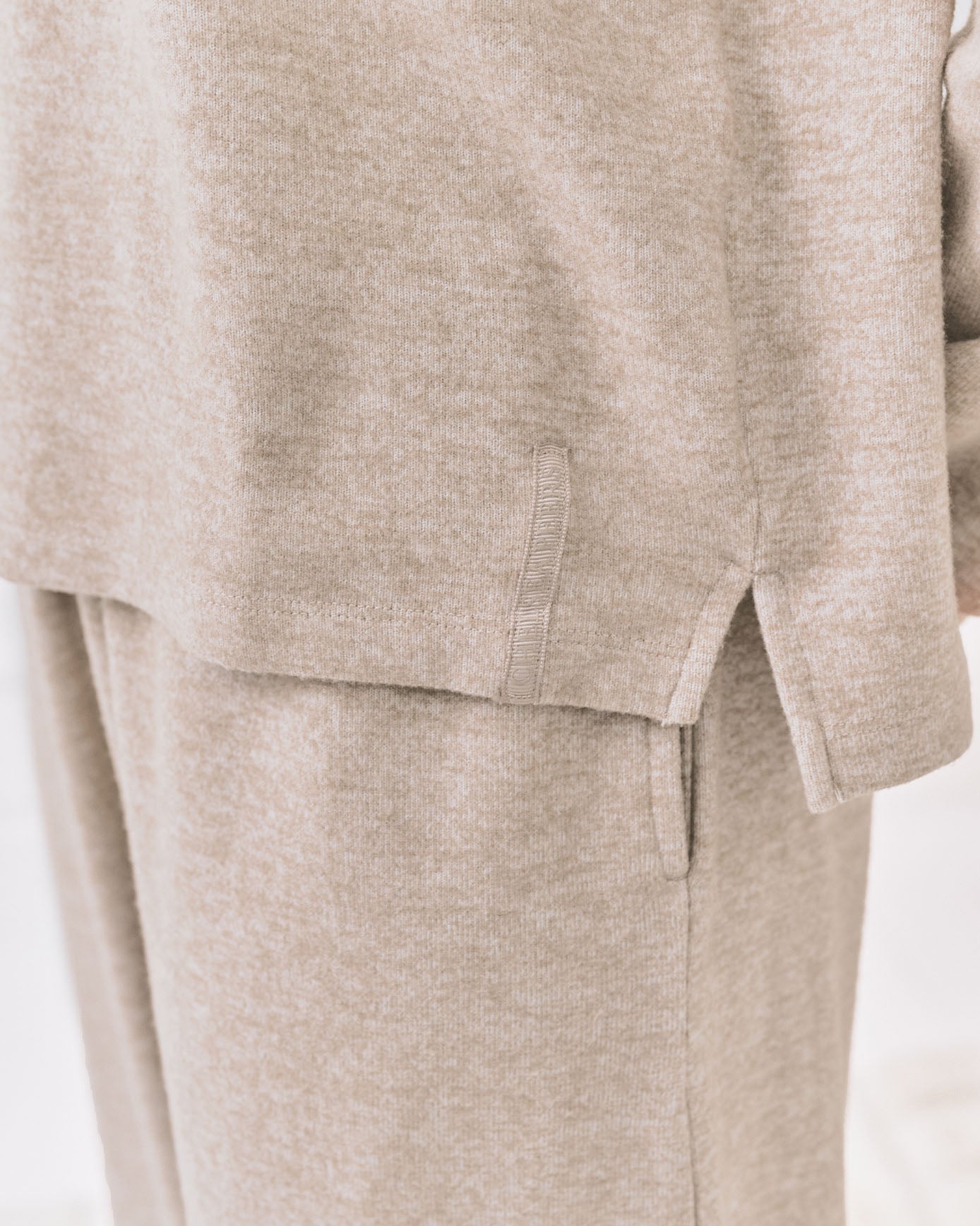 Slub-Knit Marl V-Neck Sweatshirt - Beige