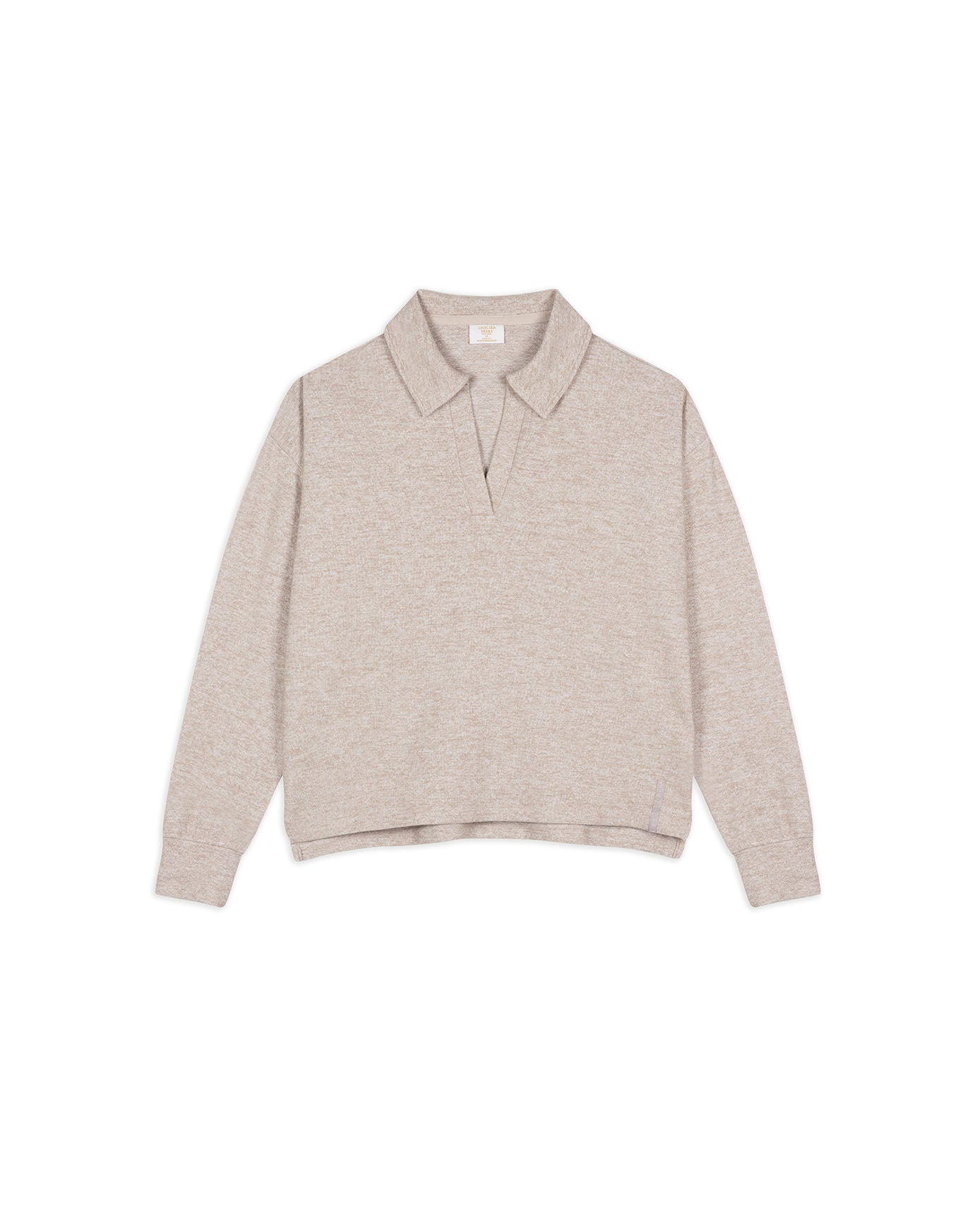 Slub-Knit Marl V-Neck Sweatshirt - Beige