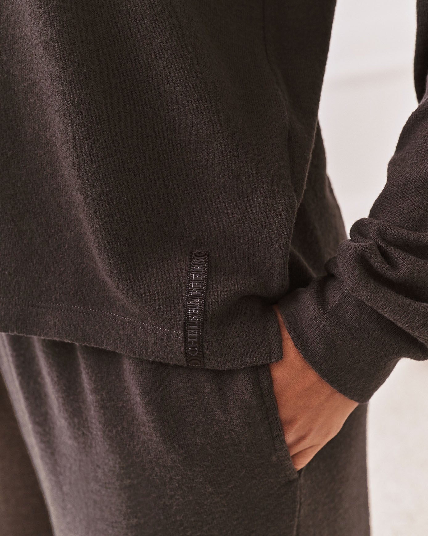 Slub-Knit Marl V-Neck Sweatshirt - Brown