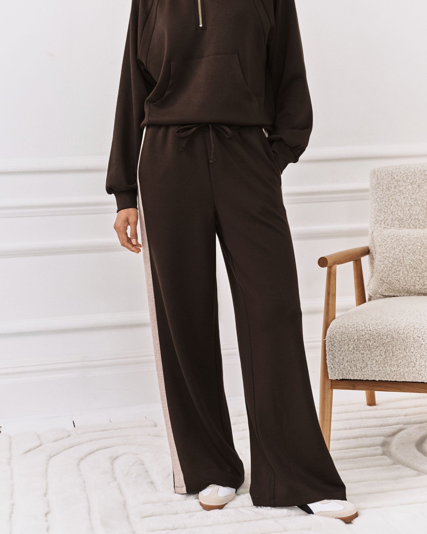 LuxeComfort Scuba Side Stripe Joggers - Brown