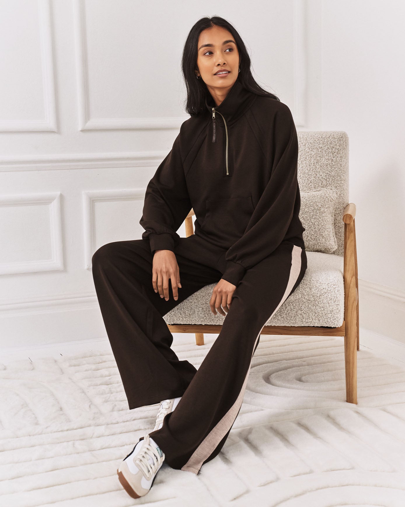 LuxeComfort Scuba Side Stripe Joggers - Brown