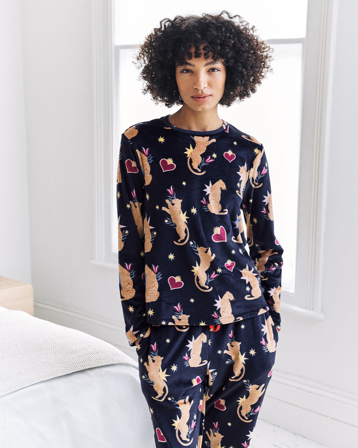 Velour Enchanted Tiger Print Lounge Crew & Jogger Set