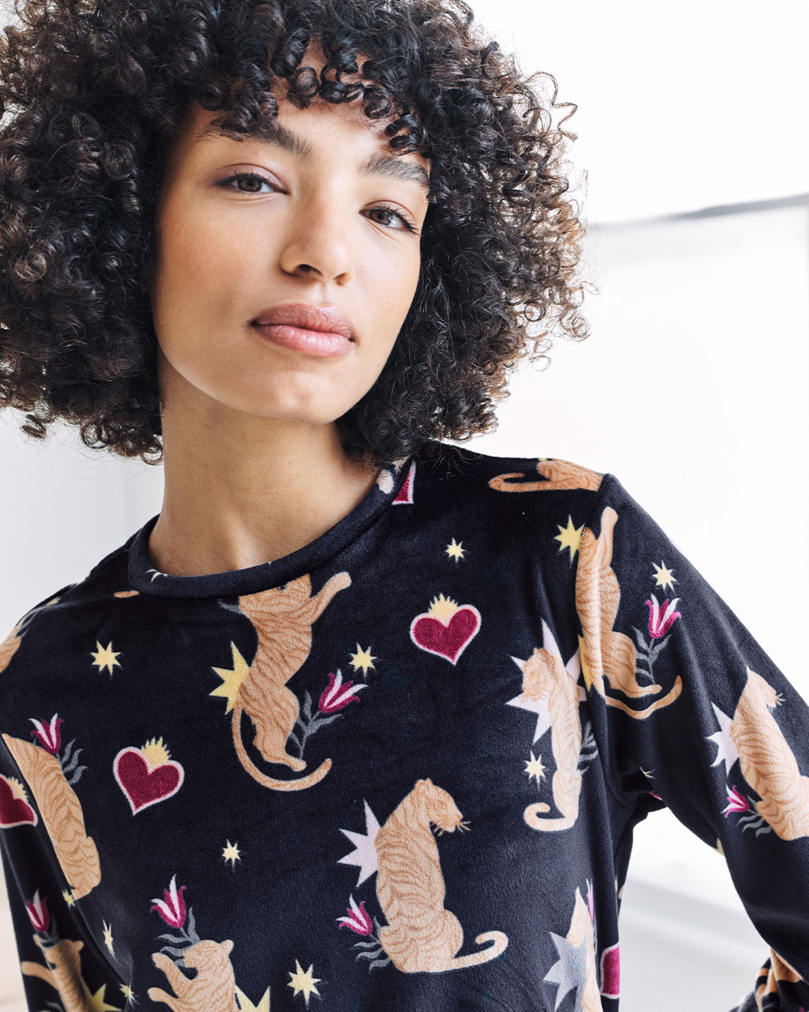 Velour Enchanted Tiger Print Lounge Crew & Jogger Set