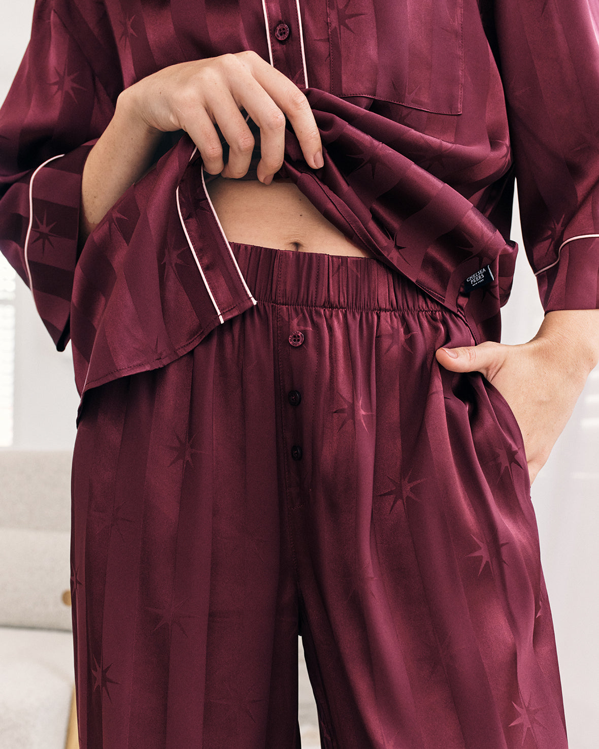 Satin Star Stripes Jacquard Long Pyjama Set