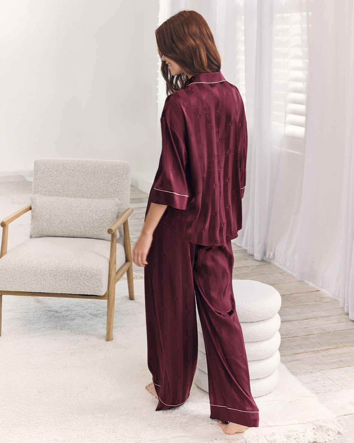 Satin Star Stripes Jacquard Long Pyjama Set