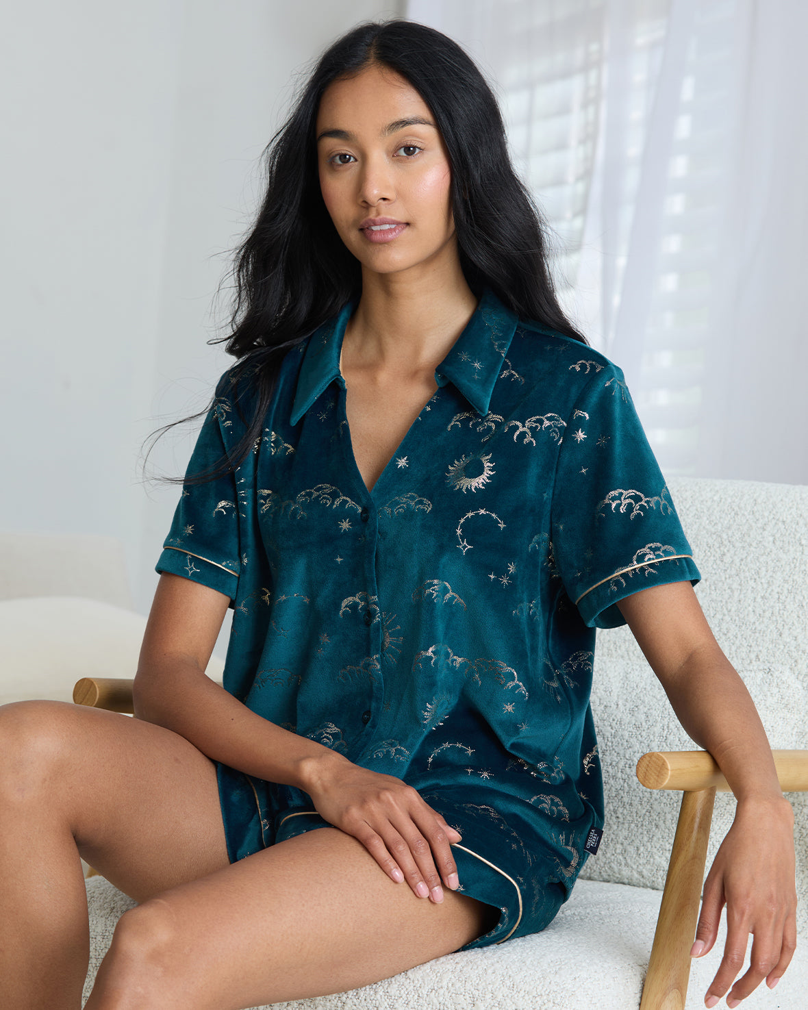 Velour Gold Foil Lunar Skies Short Pyjama Set