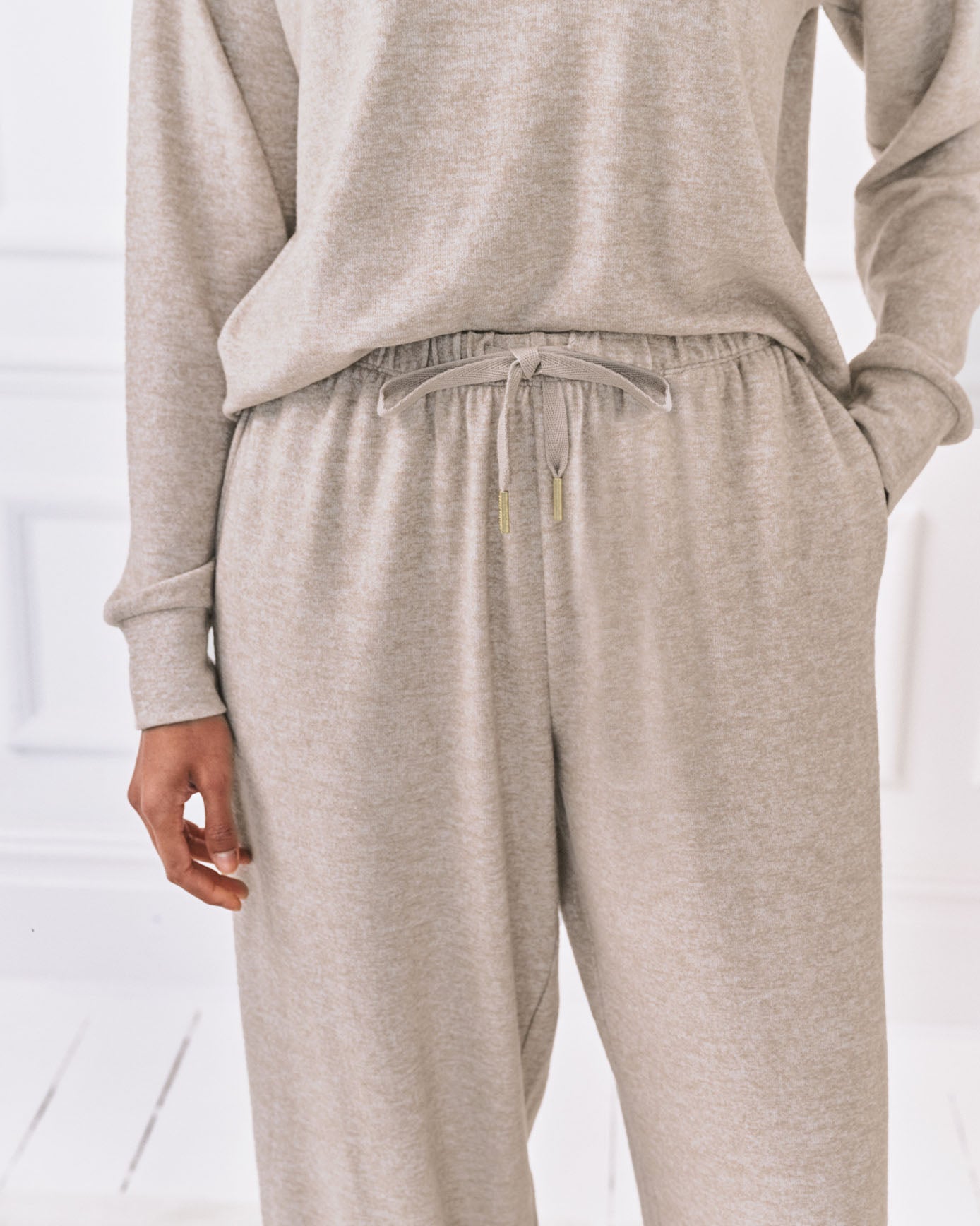 Slub-Knit Marl Joggers - Beige