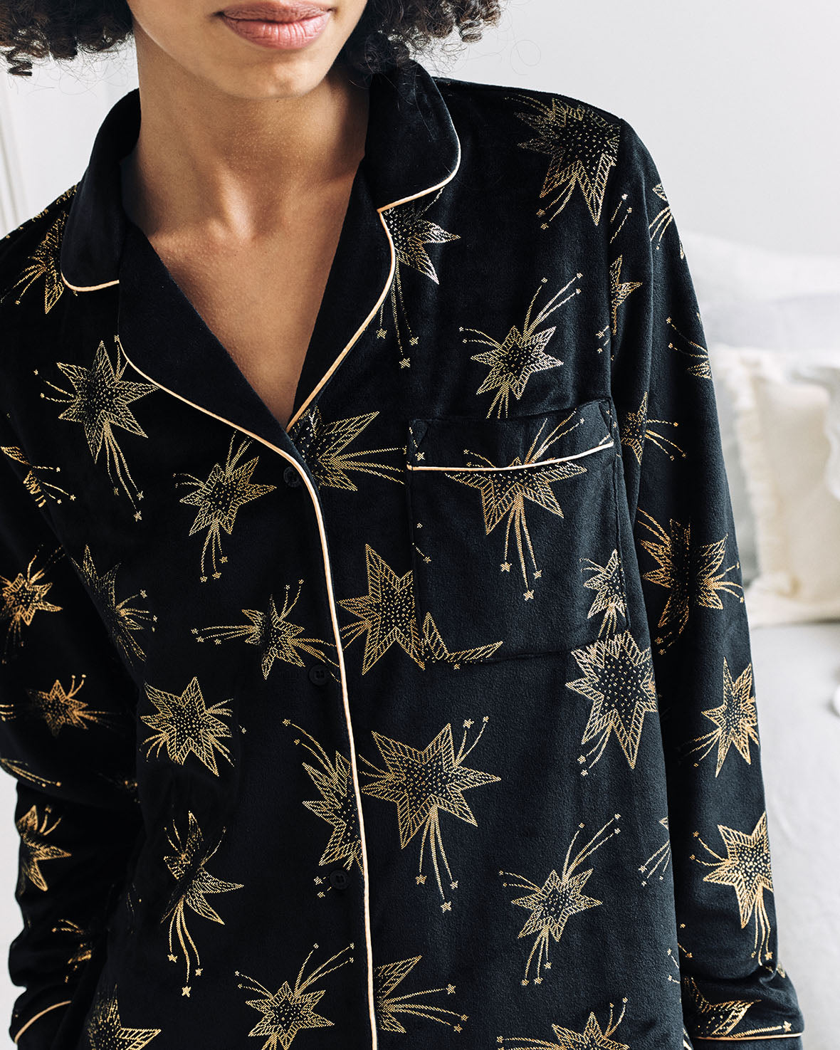 Velour Gold Foil Shooting Stars Long Pyjama Set