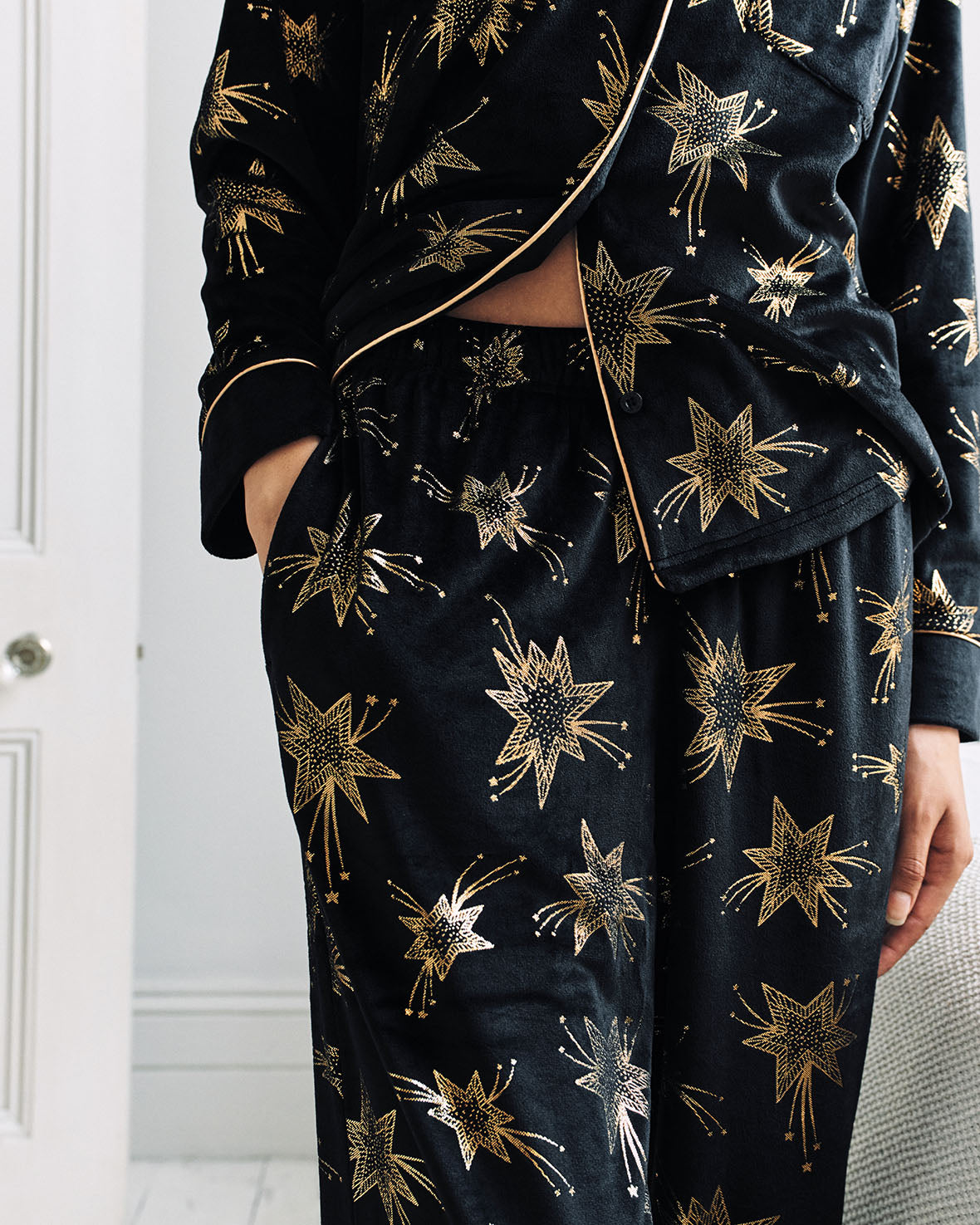 Velour Gold Foil Shooting Stars Long Pyjama Set