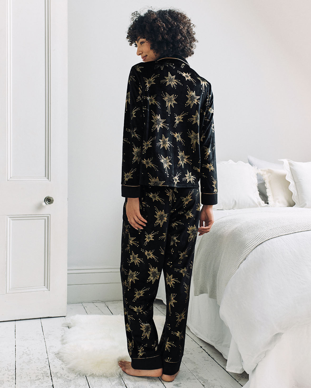 Velour Gold Foil Shooting Stars Long Pyjama Set