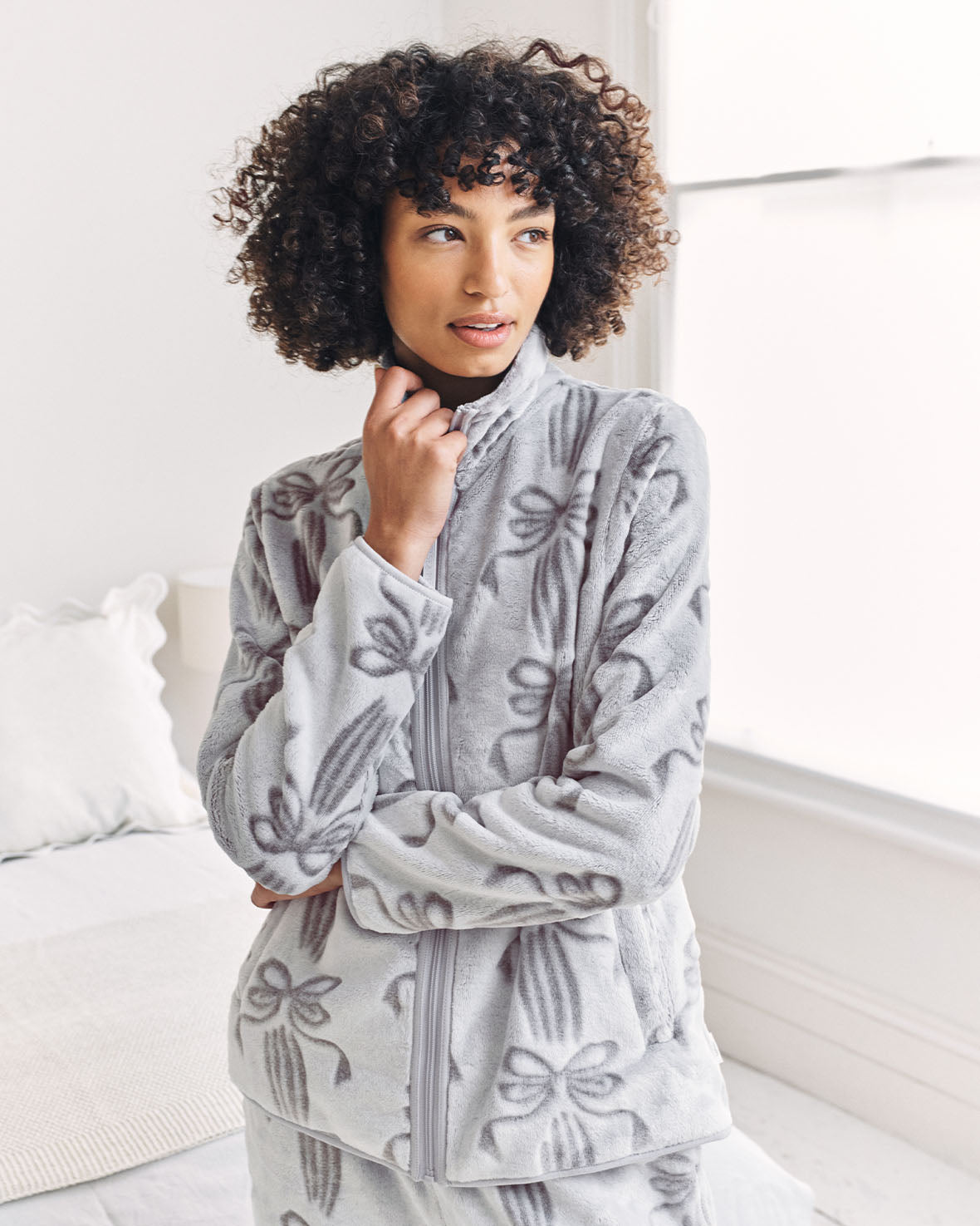 Fleece Burnout Ribbon Bow Jacket & Jogger Co-ord